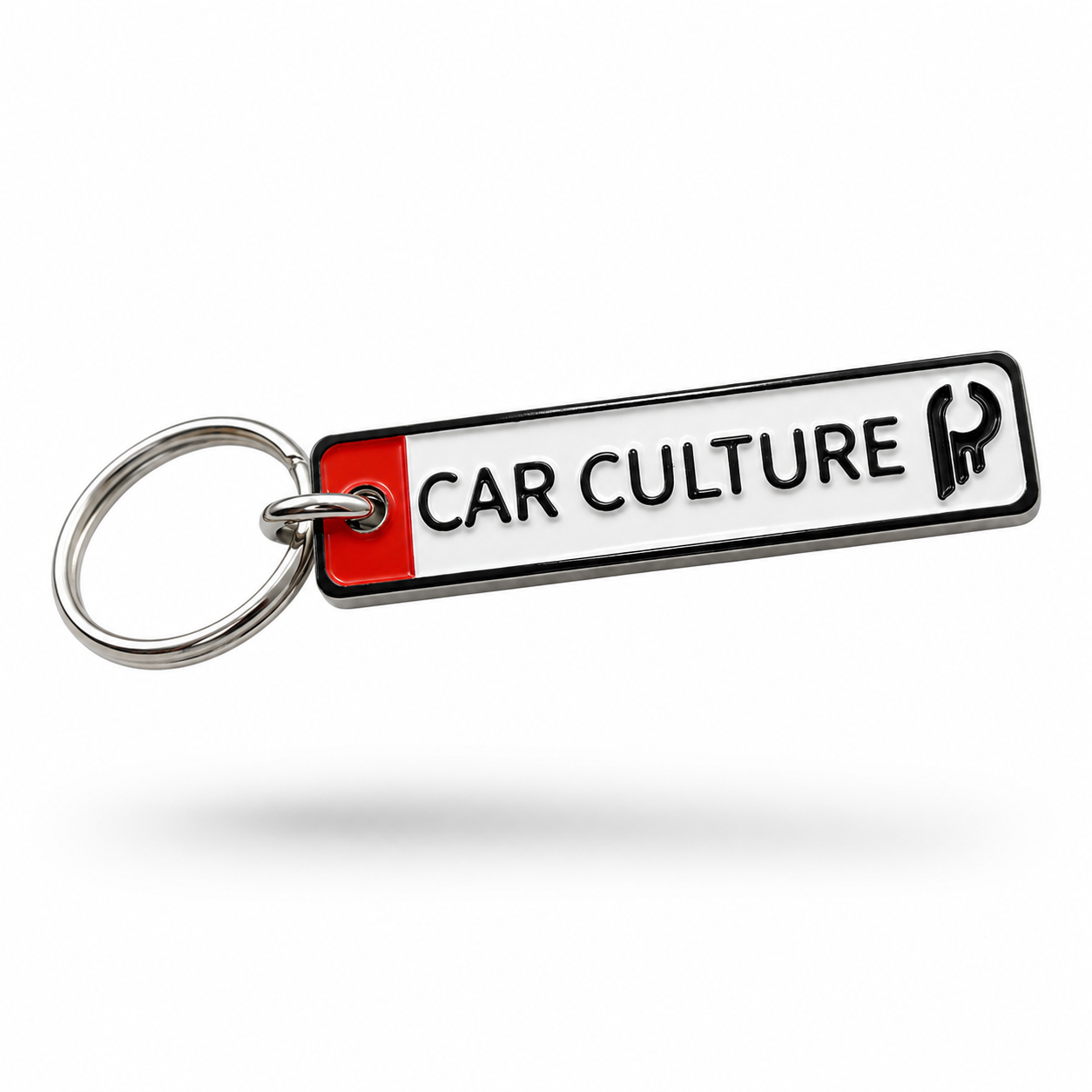 Red and white Car Culture Euro license plate style automotive keychain