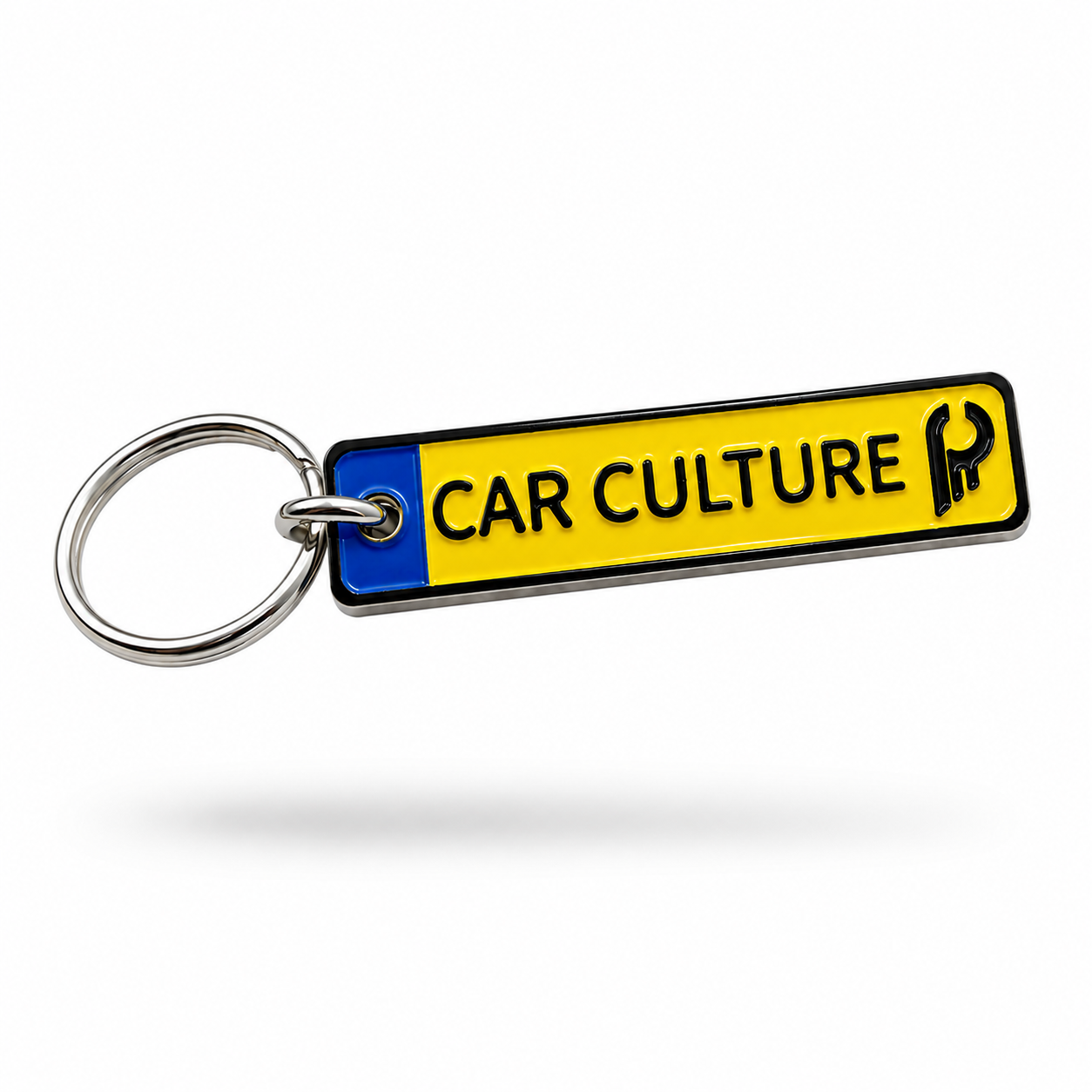 Yellow and blue Car Culture Euro license plate style automotive keychain