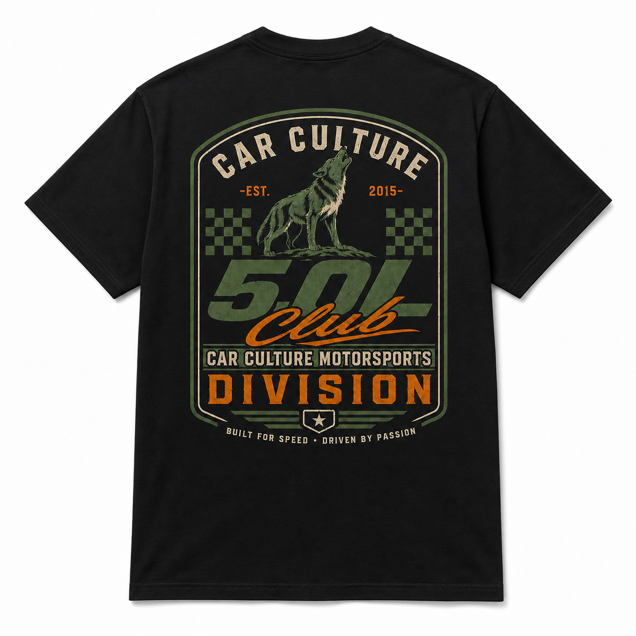 5.0 Coyote Club Tee back on black Bella Canvas 3001