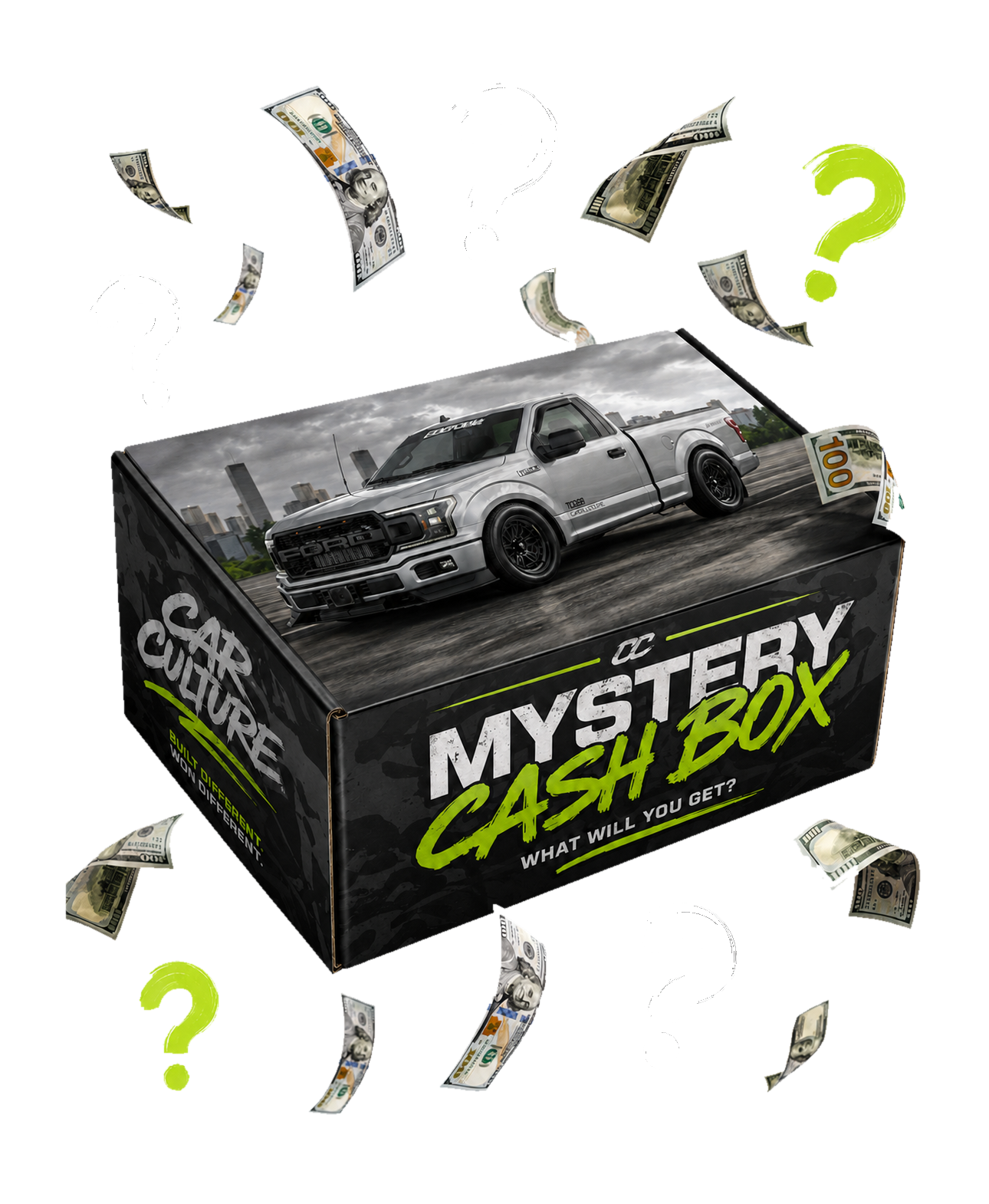 The Car Culture Mystery Cash Box with mystery cash and question marks